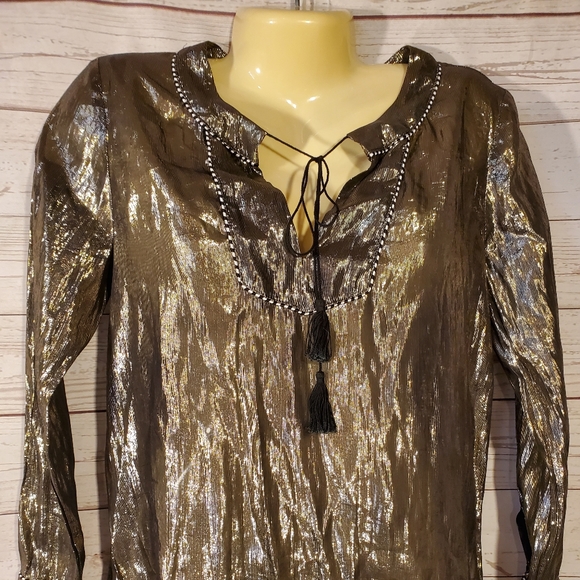 Like New J Crew Gold Silk Metallic Blouse - Picture 4 of 7